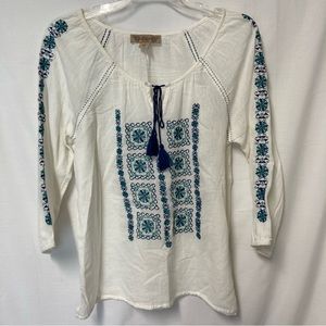 Nine West Vintage America Top White w/ Embroidery Extra Small